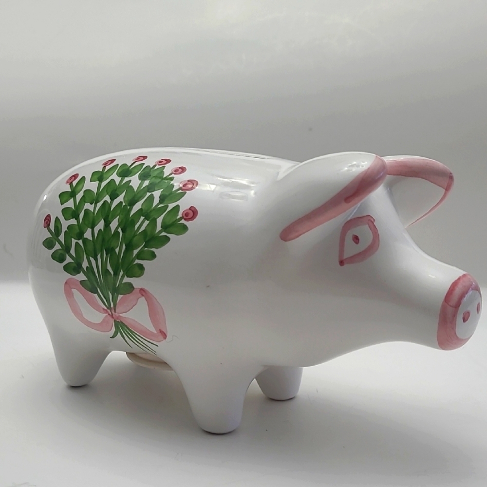Hand Painted White and Pink Piggy Bank